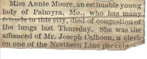 Obit Annie Moore (Frances and John Finley Collection)